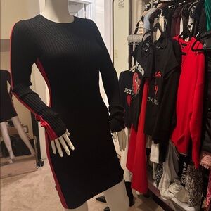 Express Black Long Sleeve Bodycon Knitted Sweater Dress W/ Red Stripes Sz XS